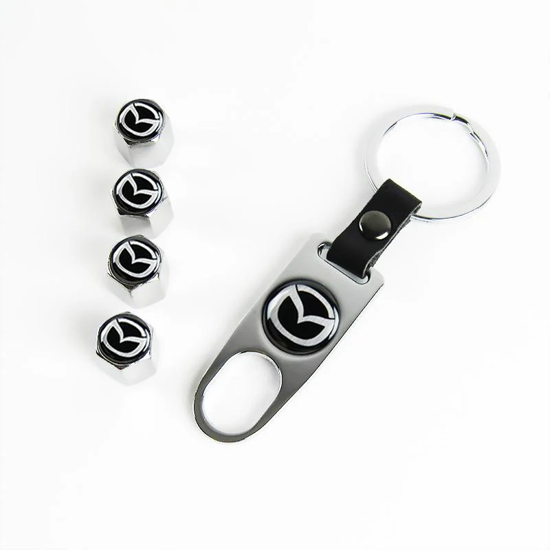 Mazda Set LOGO Emblems with Silver Wheel Tire Valves Air Caps Keychain- US SELLER - Image 6