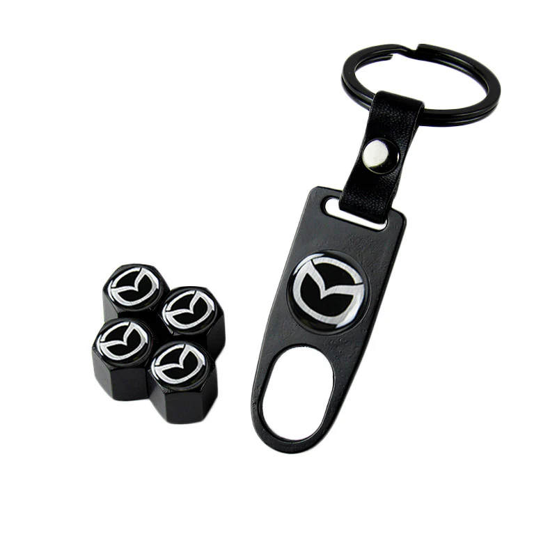 Mazda Set LOGO Emblems with Wheel Tire Valves Black Air Caps Keychain - US SELLER - Image 6