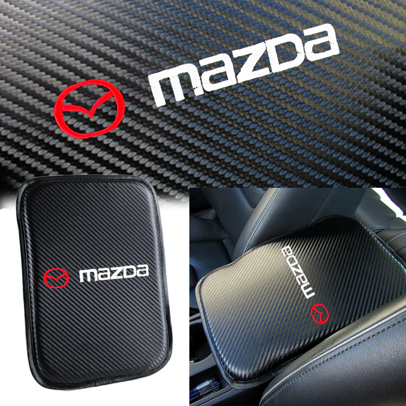 Mazda Set of Carbon Fiber Look Embroidered Armrest Cushion & Seat Belt Cover - Image 8