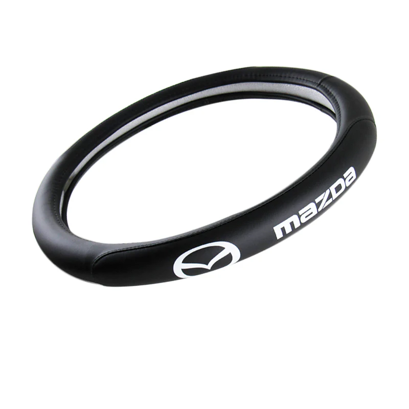 MAZDA Set Quality Leather 15" Diameter Car Auto Steering Wheel Cover with Black / Silver Horn Button - Image 10