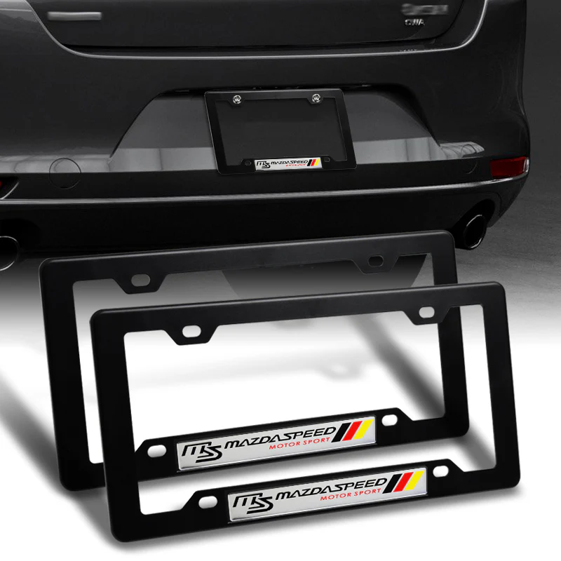 Mazda Speed Motor Sports Black ABS License Plate Frame with Silver Emblem x2 - Image 6