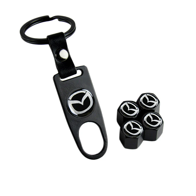 Mazda Universal Car SUV Wheel Tire Valves Dust Stem Air Caps Keychain Emblem Black Set - Image 5
