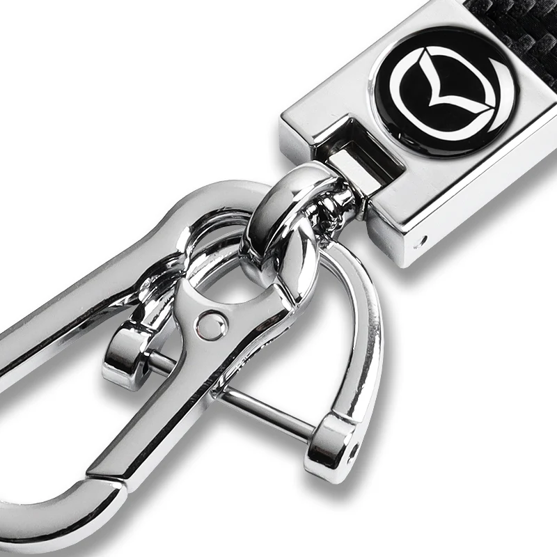 MAZDA Universal Chrome 3D Logo Carbon Fiber Look Black Leather Metal Gift Decor Quick Release Lanyard Keychain MAZDA SPEED - Image 2