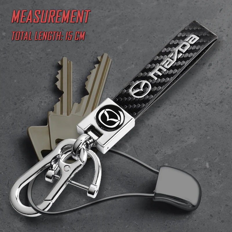 MAZDA Universal Chrome 3D Logo Carbon Fiber Look Black Leather Metal Gift Decor Quick Release Lanyard Keychain MAZDA SPEED - Image 5