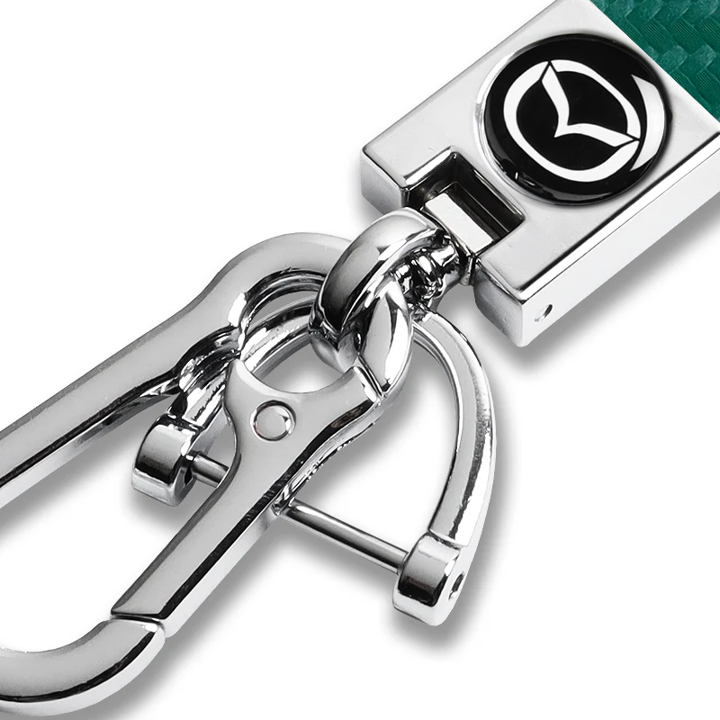 MAZDA Universal Chrome 3D Logo Carbon Fiber Look Green Leather Metal Gift Decor Quick Release Lanyard Keychain MAZDA SPEED - Image 2