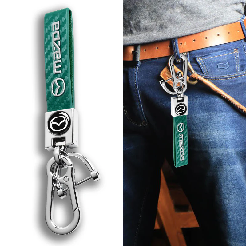MAZDA Universal Chrome 3D Logo Carbon Fiber Look Green Leather Metal Gift Decor Quick Release Lanyard Keychain MAZDA SPEED - Image 7