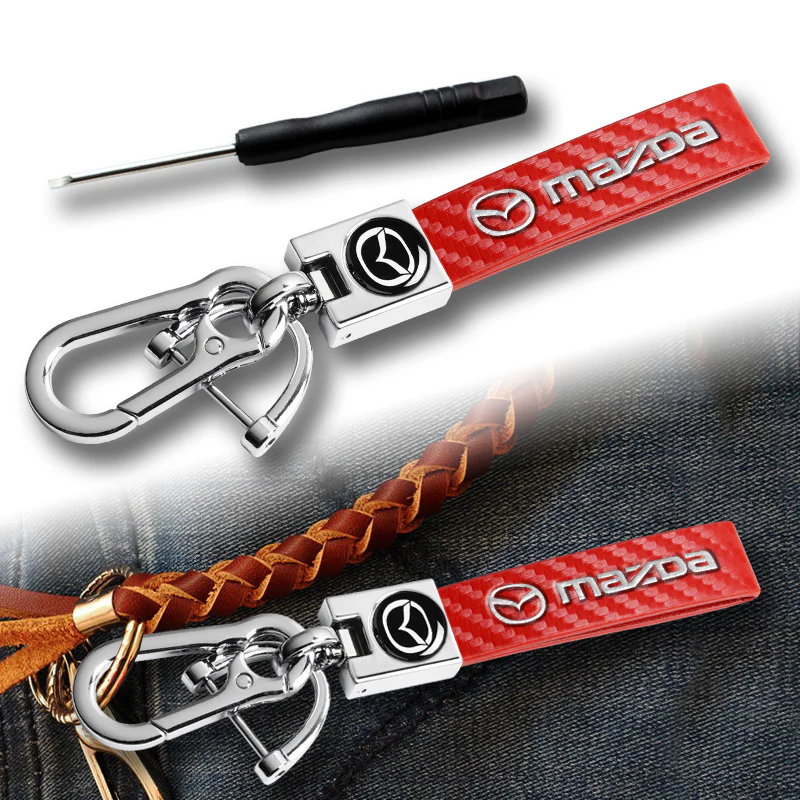MAZDA Universal Chrome 3D Logo Carbon Fiber Look Red Leather Metal Gift Decor Quick Release Lanyard Keychain MAZDA SPEED - Image 4