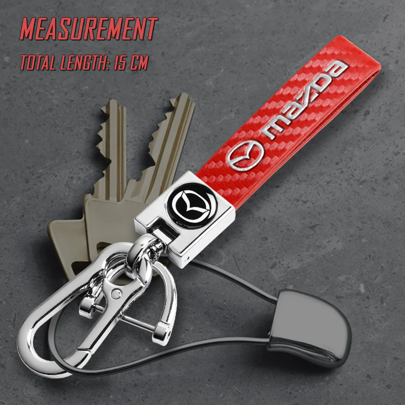 MAZDA Universal Chrome 3D Logo Carbon Fiber Look Red Leather Metal Gift Decor Quick Release Lanyard Keychain MAZDA SPEED - Image 5