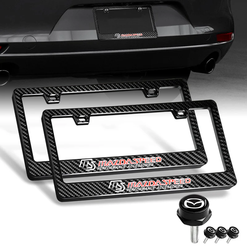 MAZDA Mazdaspeed 100% Real Carbon Fiber License Plate Frame 2 pcs with Caps Bolts & Screws SET - Image 4