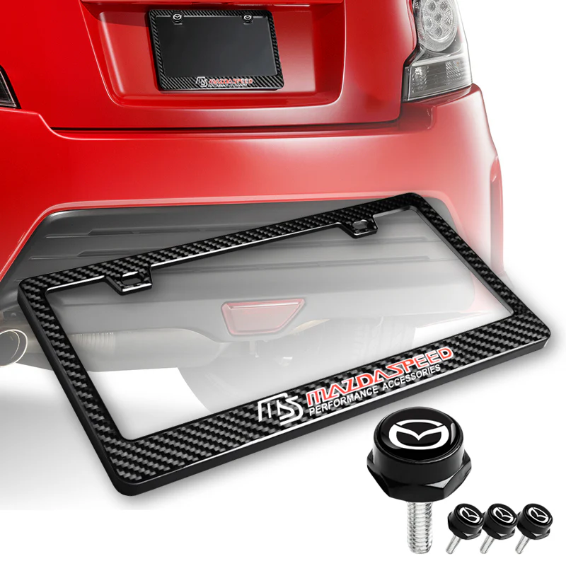 MAZDA Mazdaspeed 100% Real Carbon Fiber License Plate Frame 2 pcs with Caps Bolts & Screws SET - Image 6