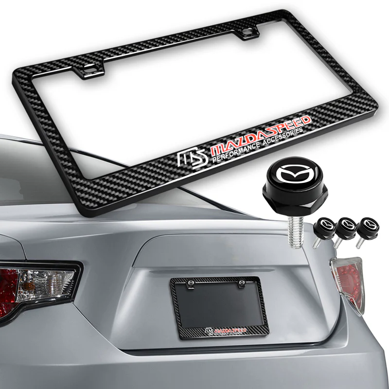 MAZDA Mazdaspeed 100% Real Carbon Fiber License Plate Frame 2 pcs with Caps Bolts & Screws SET - Image 8