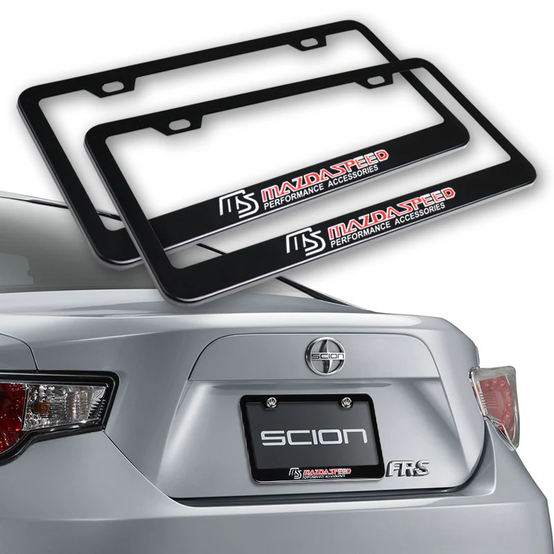MAZDA Mazdaspeed 2 pcs Black Stainless Steel License Plate Frame with Caps Bolt Screw Set - Image 6