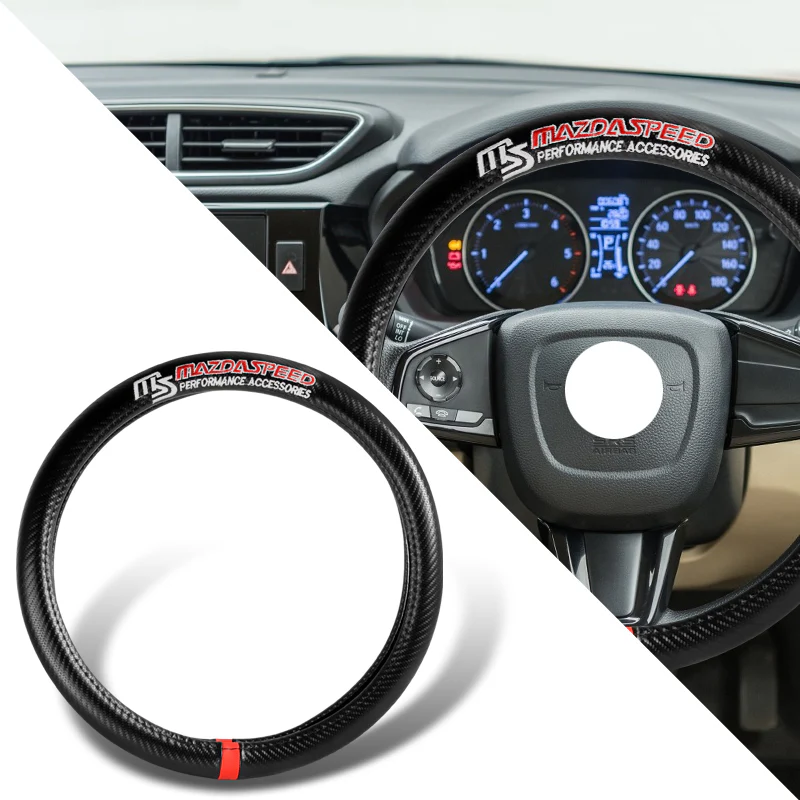MAZDASPEED Set of Car 15" Steering Wheel Cover Carbon Fiber Style Leather MAZDA with Seat Belt Covers - Image 6