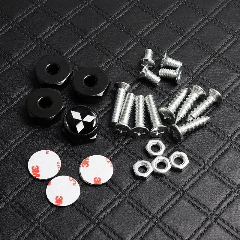 Mitsubishi 4pcs New Black Car License Plate Bolts Frame Screw Caps Covers - Image 2