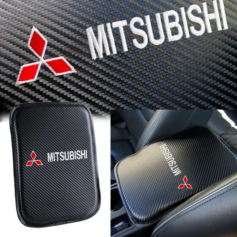 MITSUBISHI Embroidered Armrest Cushion with Seat Belt Cover Set Carbon Fiber Look Center Console Cover Pad Mat - Image 5