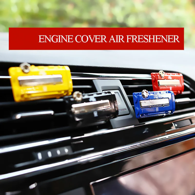 MITSUBISHI EVOLUTION Stainless Steel Engine Valve Cover Red Car Vent Clip Air Freshener Kit - Lemon Scent - Image 5