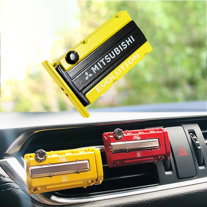 MITSUBISHI EVOLUTION Stainless Steel Engine Valve Cover Yellow Car Vent Clip Air Freshener Kit - COLOGNE Scent - Image 3