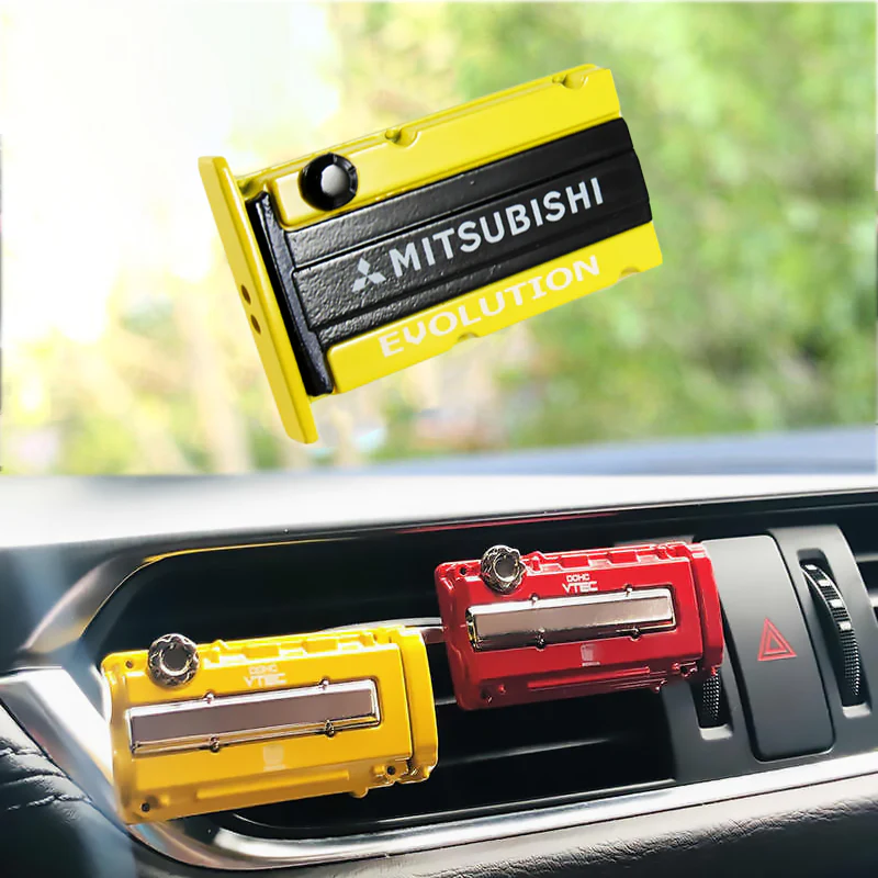 MITSUBISHI EVOLUTION Stainless Steel Engine Valve Cover Yellow Car Vent Clip Air Freshener Kit - Ocean Scent - Image 7