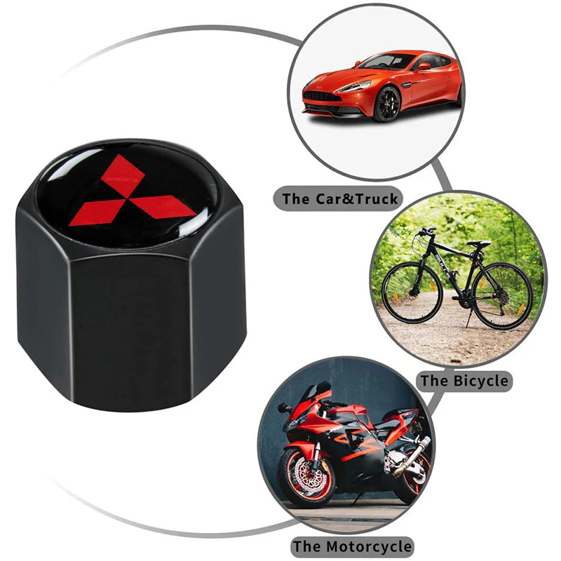 MITSUBISHI LOGO Set Emblems with Black Keychain Tire Wheel Valves Air Caps - US SELLER - Image 2
