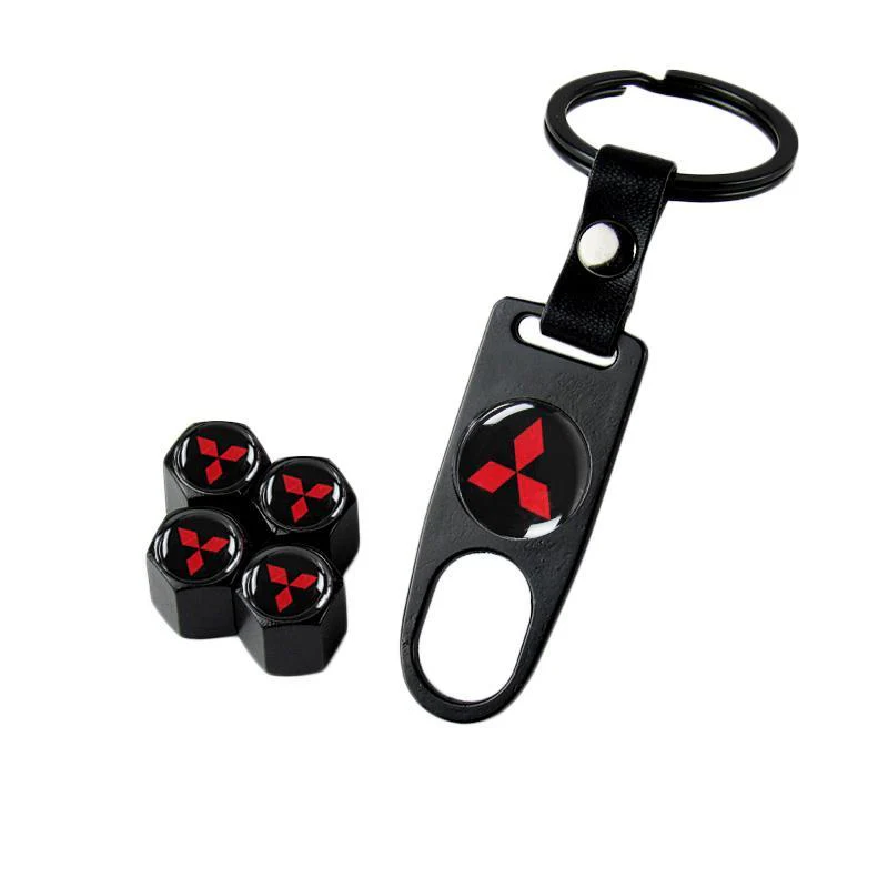 MITSUBISHI LOGO Set Emblems with Black Wheel Tire Valves Air Caps Keychain - US SELLER - Image 6