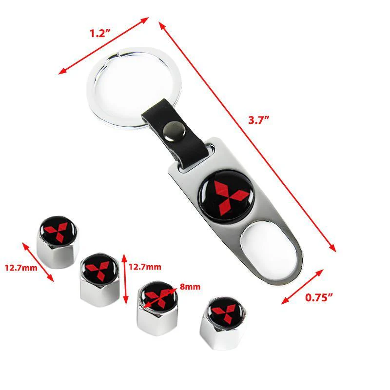 MITSUBISHI LOGO Set Emblems with Silver Keychain Tire Wheel Valves Air Caps - US SELLER - Image 3