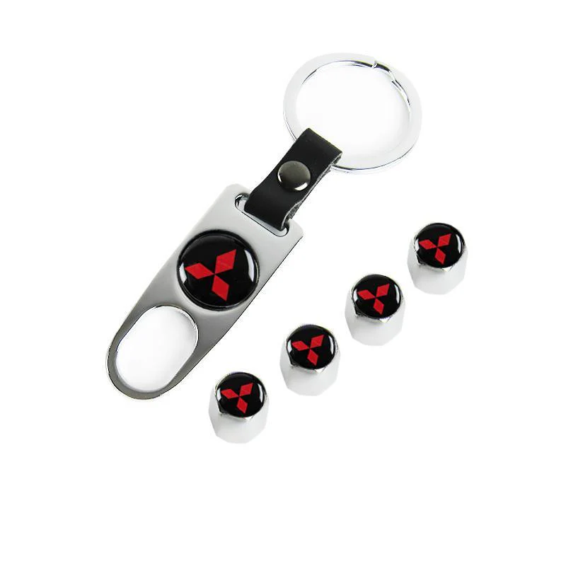MITSUBISHI LOGO Set Emblems with Silver Keychain Tire Wheel Valves Air Caps - US SELLER - Image 6