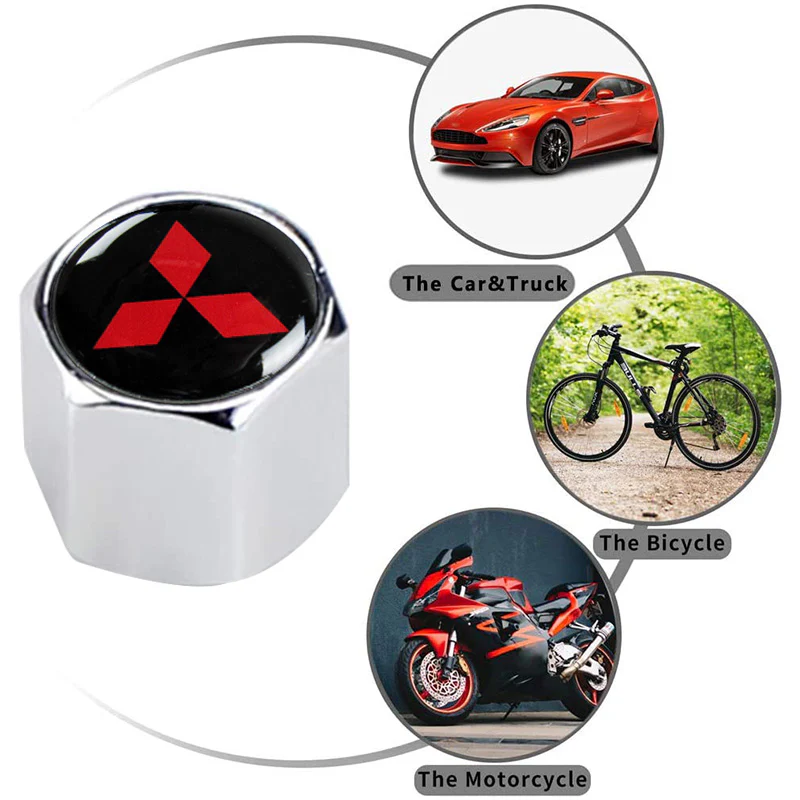 MITSUBISHI LOGO Set Emblems with Silver Wheel Tire Valves Air Caps Keychain - US SELLER - Image 2
