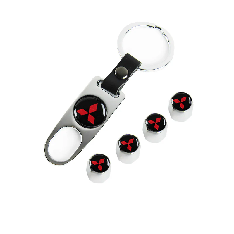 MITSUBISHI LOGO Set Emblems with Silver Wheel Tire Valves Air Caps Keychain - US SELLER - Image 6