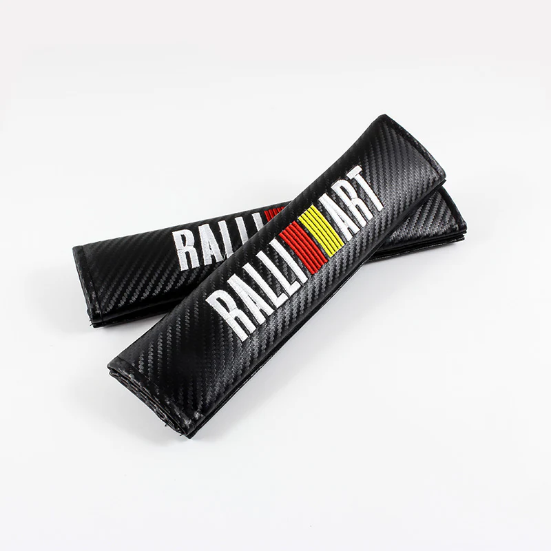 Mitsubishi Ralliart Set of Carbon Fiber Look Armrest Cushion & Seat Belt Cover - Image 3