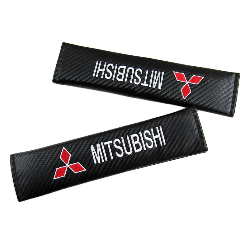 MITSUBISHI Set Embroidered Armrest Cushion with Seat Belt Cover Carbon Fiber Look Center Console Cover Pad Mat - Image 2