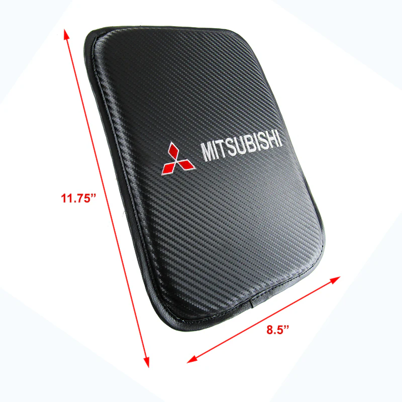MITSUBISHI Set Embroidered Armrest Cushion with Seat Belt Cover Carbon Fiber Look Center Console Cover Pad Mat - Image 8