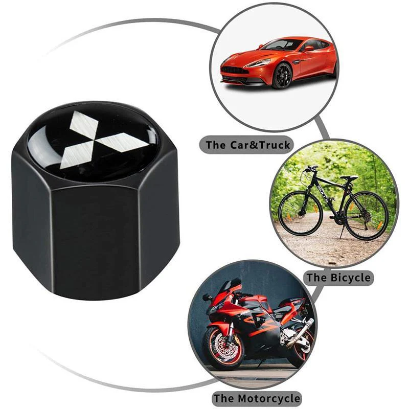 MITSUBISHI Set LOGO Emblems with Black Keychain Tire Wheel Valves Air Caps - US SELLER - Image 2