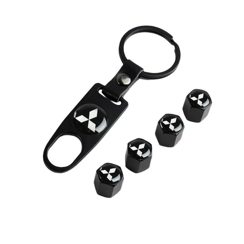 MITSUBISHI Set LOGO Emblems with Black Keychain Tire Wheel Valves Air Caps - US SELLER - Image 6