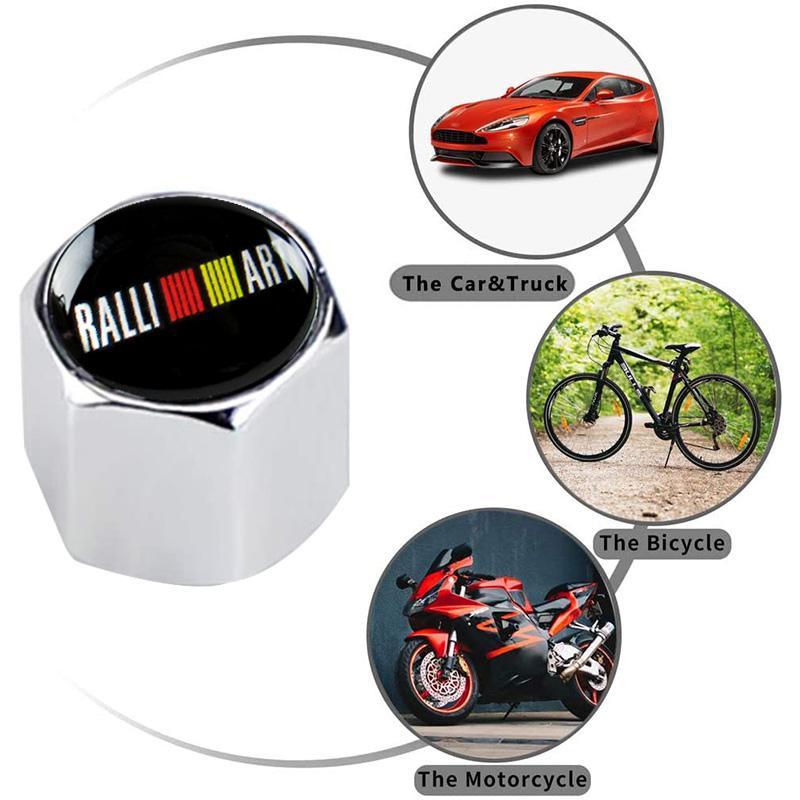 MITSUBISHI Set LOGO Emblems with Silver Ralliart Wheel Tire Valves Air Caps Keychain - US SELLER - Image 2