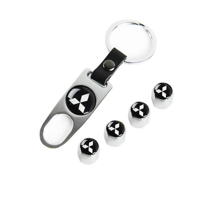 MITSUBISHI Set LOGO Emblems with Silver Tire Wheel Valves Air Caps Keychain - US SELLER - Image 6