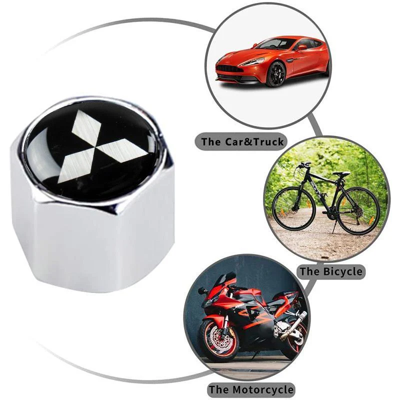 MITSUBISHI Set LOGO Emblems with Silver Wheel Tire Valves Air Caps Keychain - US SELLER - Image 2