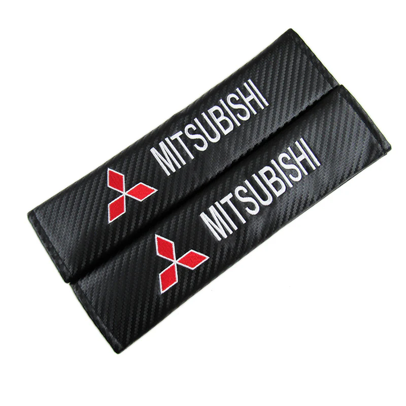 MITSUBISHI Set of Car 15" Steering Wheel Cover Carbon Fiber Style Leather with Seat Belt Covers - Image 8