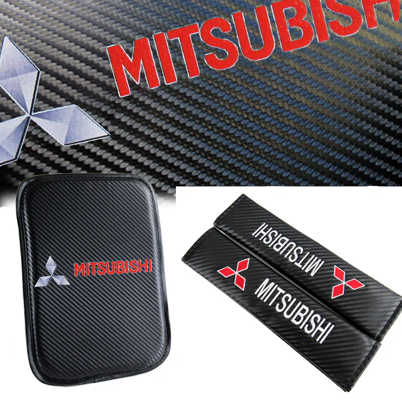Mitsubishi Set of Carbon Fiber Look Armrest Cushion & Seat Belt Cover - Image 5