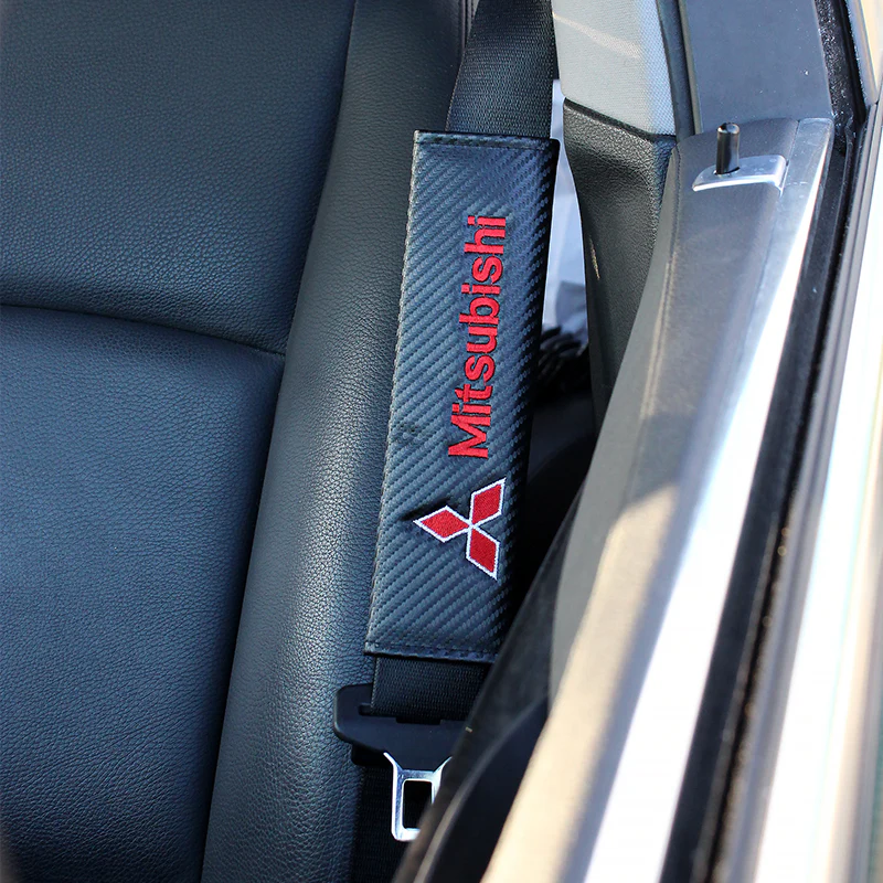 Mitsubishi Set of Carbon Fiber Look Armrest Cushion & Seat Belt Cover - Image 4