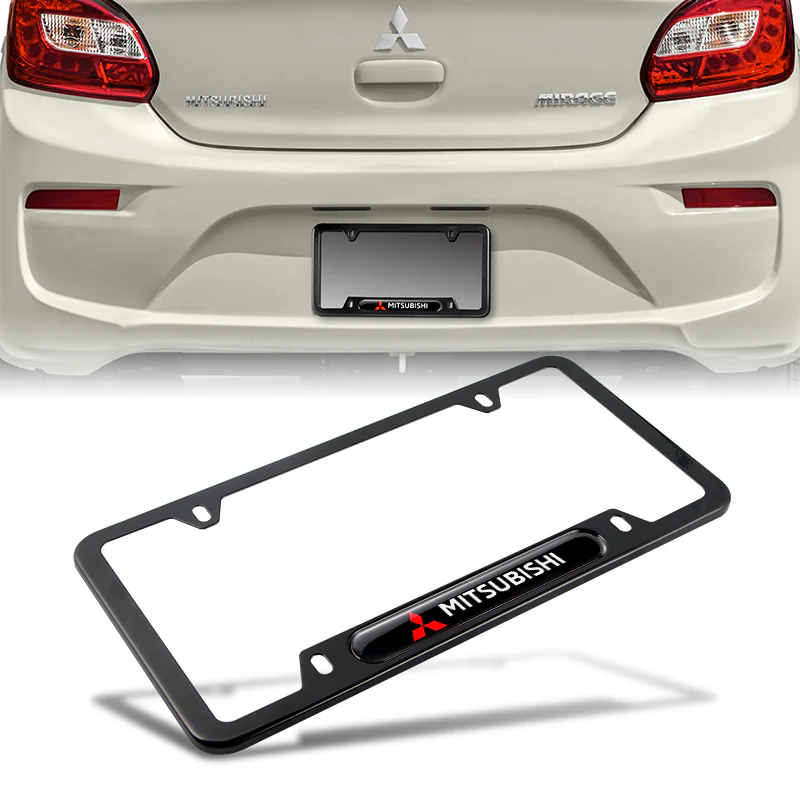 MITSUBISHI Stainless Steel 2pcs Black License Plate Frame with Caps Bolt Brand New SET - Image 2