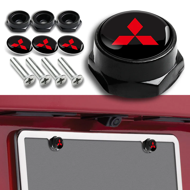 MITSUBISHI Stainless Steel 2pcs Black License Plate Frame with Caps Bolt Brand New SET - Image 3
