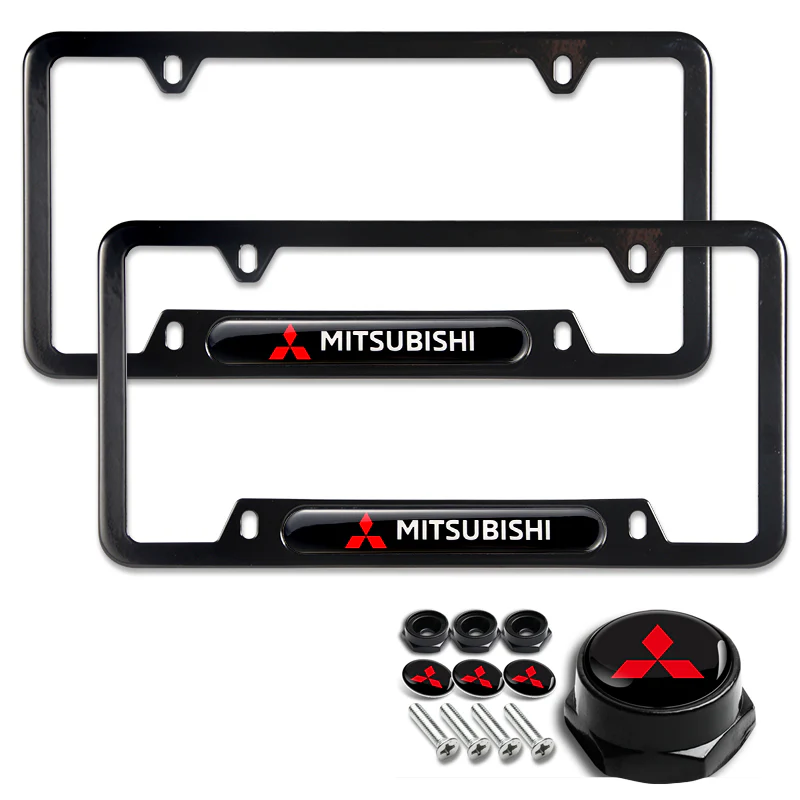 MITSUBISHI Stainless Steel 2pcs Black License Plate Frame with Caps Bolt Brand New SET - Image 5
