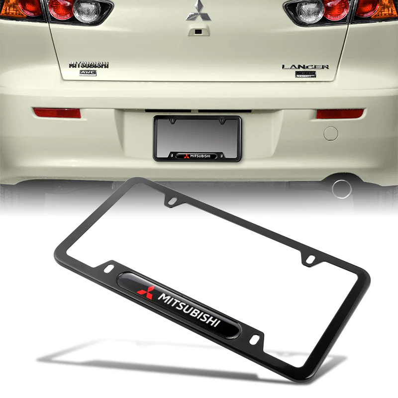 MITSUBISHI Stainless Steel 2pcs Black License Plate Frame with Caps Bolt Brand New SET - Image 7