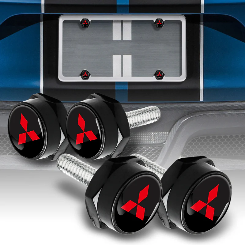 MITSUBISHI Stainless Steel 2pcs Black License Plate Frame with Caps Bolt Brand New SET - Image 8