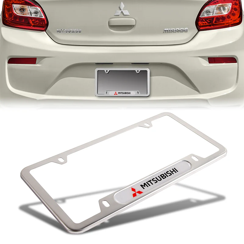 MITSUBISHI Stainless Steel 2pcs License Plate Frame with Caps Bolt Brand New SET - Image 3
