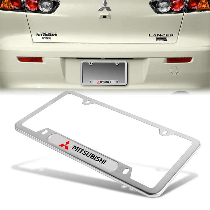 MITSUBISHI Stainless Steel 2pcs License Plate Frame with Caps Bolt Brand New SET - Image 7
