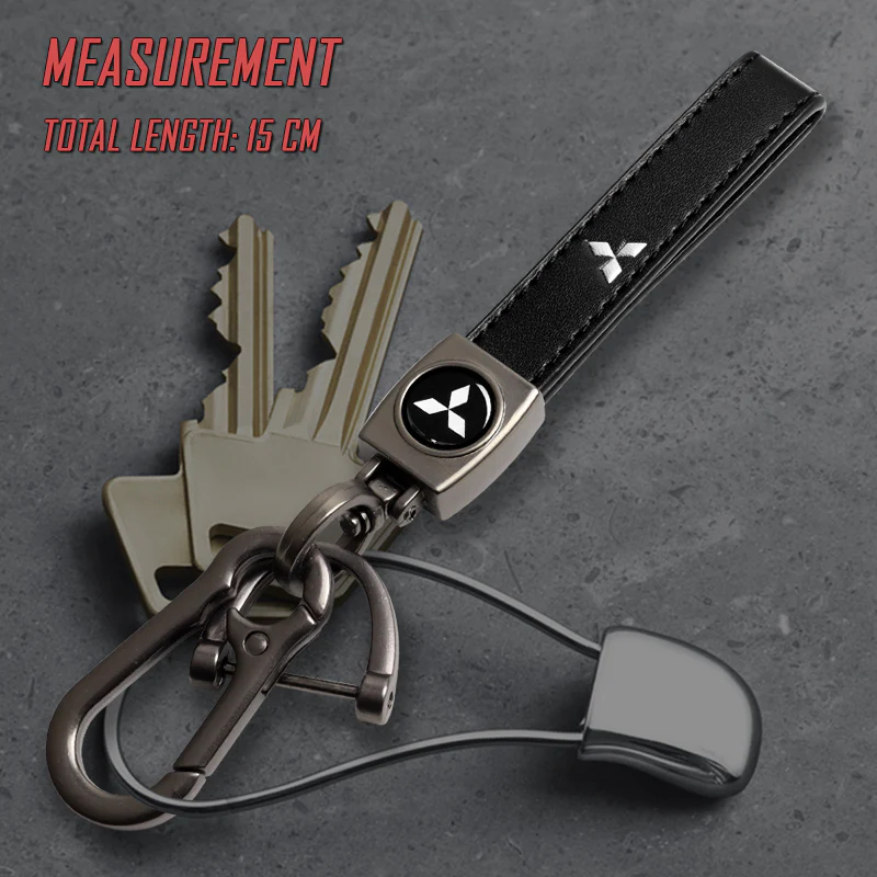 Mitsubishi Universal Black 3D Logo Leather Metal Gift Decor Quick Release Lanyard Keychain - Image 5