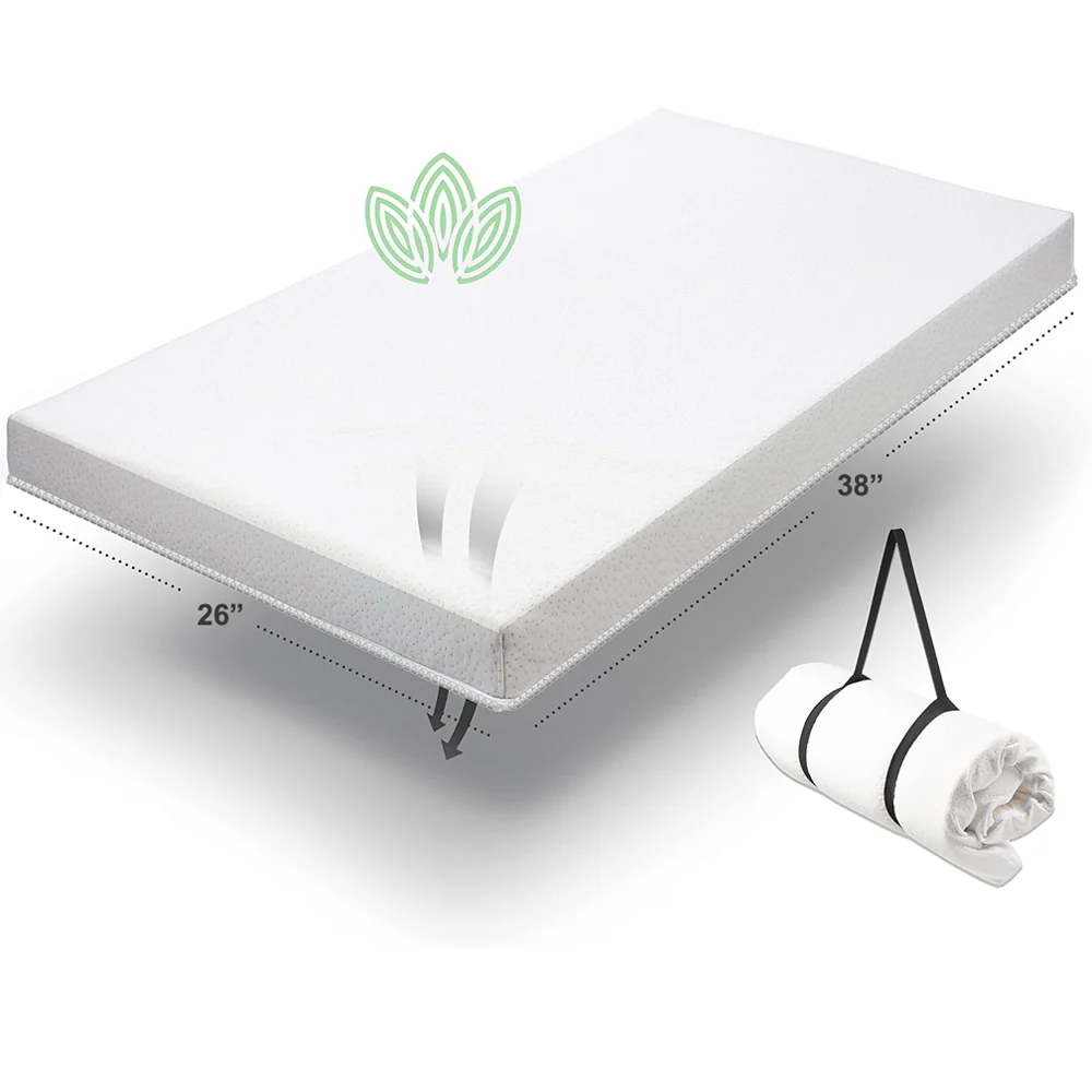 MODERA Organic Cotton Crib Topper, CertiPUR-US Ventilated 2-Inch Memory Foam Mattress Pad for Standard Baby Crib Toddler Bed w/Washable Waterproof Cover, Soft Padding, Nonslip Bottom, Travel Strap 26"x38"x2" - Image 2