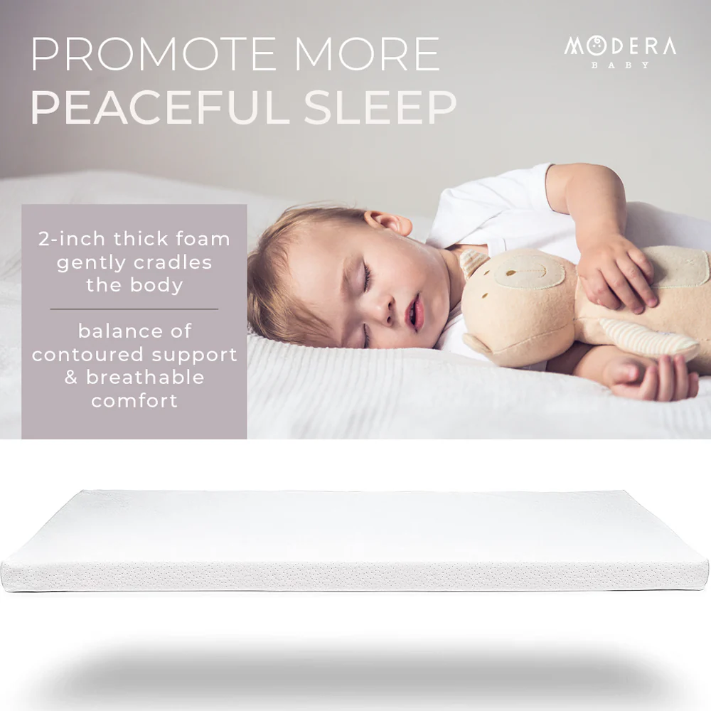 MODERA Organic Cotton Crib Topper, CertiPUR-US Ventilated 2-Inch Memory Foam Mattress Pad for Standard Baby Crib Toddler Bed w/Washable Waterproof Cover, Soft Padding, Nonslip Bottom, Travel Strap 26"x38"x2" - Image 3
