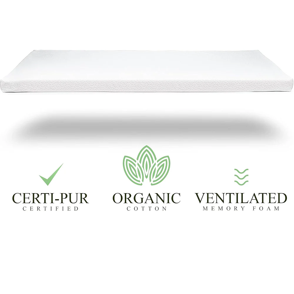 MODERA Organic Cotton Crib Topper, CertiPUR-US Ventilated 2-Inch Memory Foam Mattress Pad for Standard Baby Crib Toddler Bed w/Washable Waterproof Cover, Soft Padding, Nonslip Bottom, Travel Strap 26"x38"x2" - Image 4